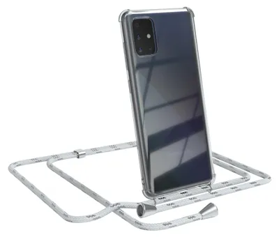 Produktbild von EAZY CASE Handykette kompatibel mit Samsung Galaxy A71, Handyhülle mit Umhängeband, Handykordel, Schutzhülle Clear, Band in Weiß