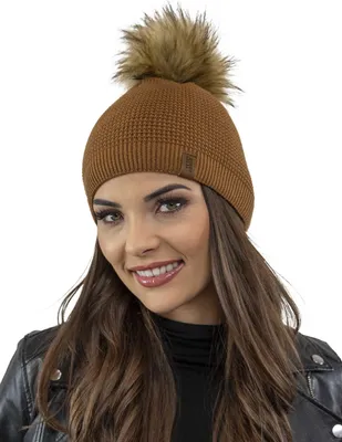 Immagine prodotto di Berretto da donna Vivisence con pompon, copricapo caldo e accogliente per l'inverno e l'autunno, berretto invernale con pompon, berretto caldo in maglia spessa, berretto classico da donna,  EU, marrone, taglia unica