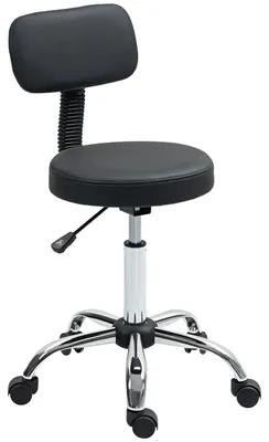 Produktbild von Rollhocker Höhenverstellbarer Drehhocker mit Lehne, Drehbarer Arbeitshocker Kunstleder Schwarz 46 x 51 x 78-93 cm