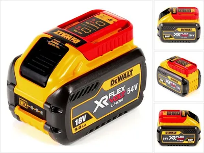 A collage of images showing a DeWalt battery pack from different angles.