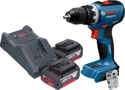 Zdjęcie produktu dla Bosch GSR 18V-65 Profesjonalna akumulatorowa wiertarko-wkrętarka 18 V 63 Nm bezszczotkowa + 2x akumulator 4,0 Ah + ładowarka