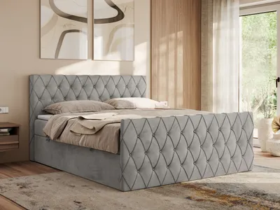 Produktbild von MKS MEBLE Boxspringbett 180x200 mit Bettkasten, Bett 180x200 mit Matratze H4, Boxspringbett 180x200 mit Topper - Miren Duo - Hellgrau Velvet - H4