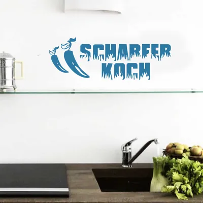 Produktbild von Wandtattoo - Wandaufkleber - Wandtattoo Scharfer Koch - 60cm x 21cm hellblau - Dekoration Küche Wohnzimmer Wand