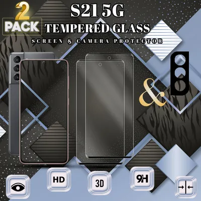 Obrázek produktu pro 2 balení ochranného krytu displeje a objektivu Samsung Galaxy S21 5G z tvrzeného skla 9H