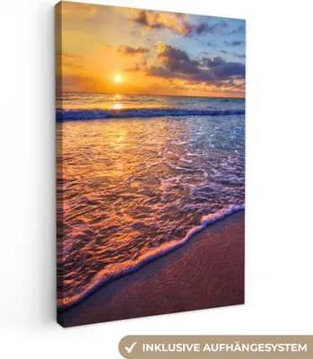 Produktbild von MuchoWow® - Leinwandbilder - Meer - Strand - Sonnenuntergang - Wolken - Horizont, Wandbild, Wanddeko Bilder Wohnzimmer, 60x90 cm