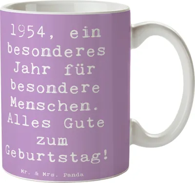 Produktbild von Mr. & Mrs. Panda Kaffeetasse Spruch 1954 Geburtstag - Lavendeltraum - Geschenk, Alter, besonderes Jahr, besondere Anlässe, Geburtstagswünsche, Wertschätzung, Kaffeebecher