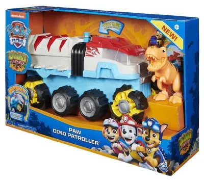 Produktbild von PAW Patrol Dino Rescue Dino Patroller Teamfahrzeug mit Motorenantrieb, Chase Figur und großem Dinosaurier, ab 3 Jahren, batteriebetrieben, mit Geräuscheffekten und Platz für Basis Fahrzeuge, LKW, 3 Jahr(e), AA, Mehrfarbig