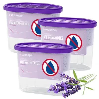 Productafbeelding van Wessper HUMIFILL P5, 3x 600 ml – Luchtontvochtiger met lavendelgeur, tegen vocht
