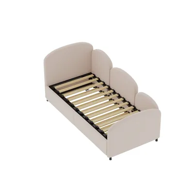 Produktbild von okwish Schlafsofa Daybett 90x200cm mit Ausziehbarem Unterbett 90x190cm und Lattenrost aus Holz, Tagesbett Kinderbett Jugendbett(Ohne Matratze)- Rosa