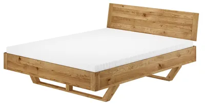 Produktbild von Schwebebett Doppelbett 160x200 Eiche massiv geölt mit Zubehör V-60.89-16Rollrost und Matratze inkl.