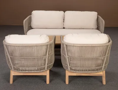 Produktbild von home24 Loungeset - 4-teilig - Akazie Massiv / Polyester - Braun / Beige