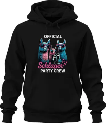Produktbild von Schlager Party Crew Offiziell Alpaka Lama Prosecco Musik Fanclub Uni Hoodie Kapuzenpullover, Schwarz, 3XL
