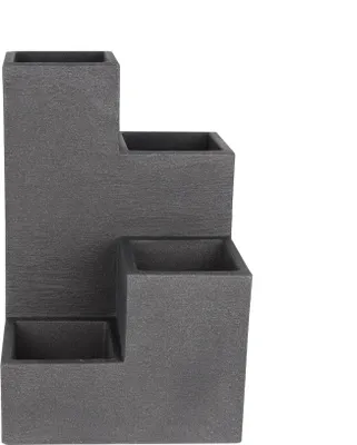 Produktbild von BigDean Blumentreppe in Granitstein-Optik - modernes Hochbeet in Anthrazit - 60x40x40 - Blumenkübel für Terrasse & Balkon - Kräutertreppe frostsicher