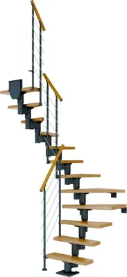 Produktbild von Dolle Mittelholmtreppe Dublin 1/2 gewendelt aus Eiche lackiert 71 cm breit für GH 259–315 cm UK Metall Anthrazit mitlaufende Edelstahlstäbe