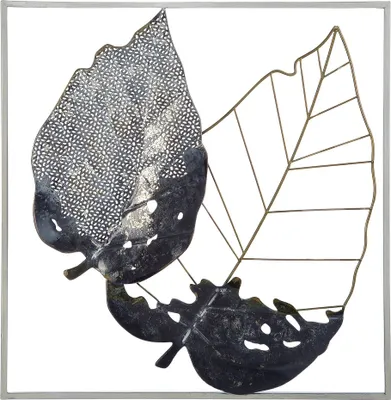 Produktbild von BELIANI Wanddekoration schwarz/grau/gold aus Metall Blätter Kombination 50 x 50 cm Quadratisch Modern