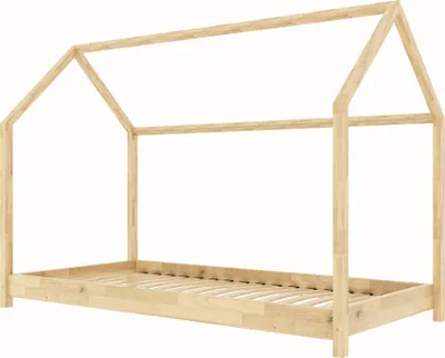 Produktbild von Kinderbett Haus Kiefer 80x160 cm – Hausbett Holz Montessori für Jungen und Mädchen – Skandinavisches Design – Ohne Matratze