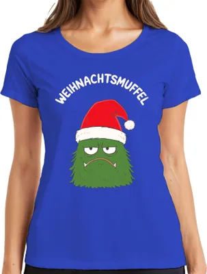 Produktbild von WEIHNACHTSMUFFEL Weihnachtsmonster Nikolausmütze sarkastisch Damen T-Shirt, Blau, S