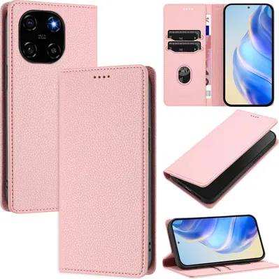 Obrázek produktu pro Kožené pouzdro pro Blackview Color 6, Litschi kůže, peněženkové pouzdro s přihrádkami na karty a stojánkem Růžový