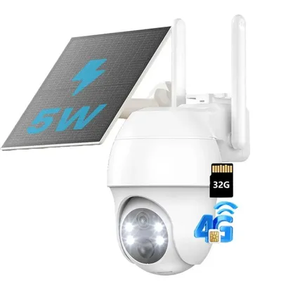 Image de Caméra de surveillance 4G LTE avec carte SIM Caméra solaire extérieure 2K Surveillance sans fil à 360° avec batterie Caméra extérieure PTZ Caméra IP sans Wi-Fi avec 32 Go
