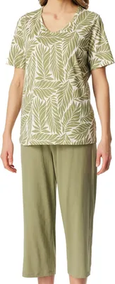 Productafbeelding van Schiesser damespyjama, 3/4 mouw, korte broek, maat 48, kleur: lindegroen