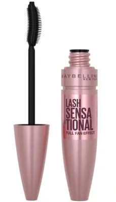 A mascara wand and tube are displayed against a white background.