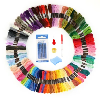 Stickgarn-Set, 100 Farben à 5 m, mit Zubehör, für Kreuzstich & DIY