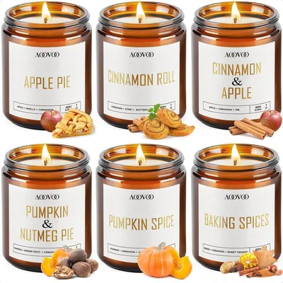 Immagine prodotto di Set di 6 candele profumate, cera di soia, color oro, 7 once per candela, profumo autunnale