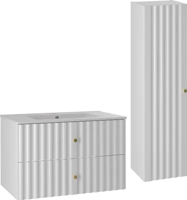 Produktbild von Waschtisch und Hängesäule 80cm Izae mit 2 Schubladen, Weiß