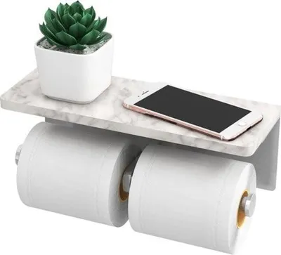 Produktbild von Doppelter Toilettenpapierhalter – Gebürstetes Nickel – Mit edlen Marmordetails