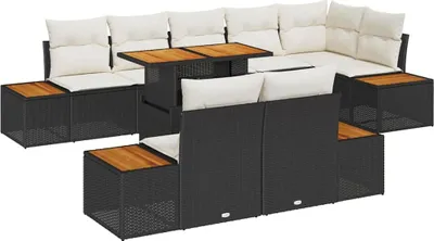 Image de vidaXL Salon de jardin avec coussins 9 pcs noir et beige