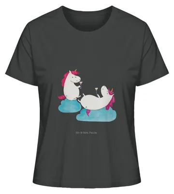 Produktbild von Mr. & Mrs. Panda Basic T-Shirt Damen Einhorn Sekt Größe XL - Anthrazit - Geschenk, Party, Oberteil, Unicorn, BFF, Shirt, Spaß, Kurzarmshirt, Einhörner