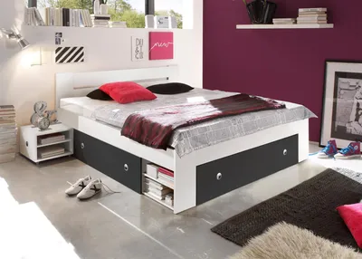 Produktbild von Bett Bettgestell Ehebett Bettanlage Kojenbett "Robina I" Weiß / Graphit