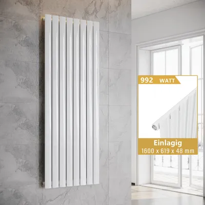 Produktbild von SONNI Vertikal Heizkörper Design Paneelheizkörper Einlagig Weiß 1600×619mm ohne Heizstab