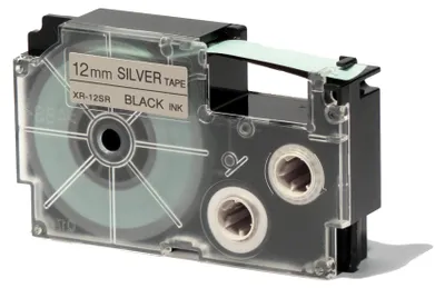 Produktbild von Casio XR-12SR1, Silber, Selbstklebendes Druckeretikett, Etikettenrolle, Rolle, Wärmeübertragung, Permanent