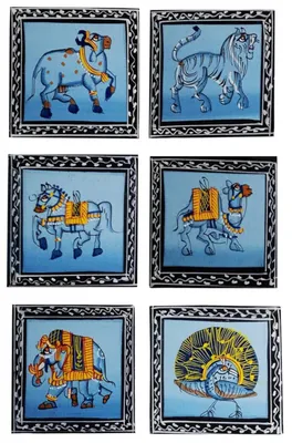 6er-Set Miniaturkunst auf Seide, Indische Kunst, Deko oder Karten