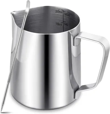 Image de Pot à lait pour le café - Pot à lait en acier inoxydable de 600 ml pour cappuccino, latte et espresso