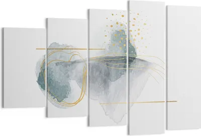 Produktbild von Bild auf Leinwand - Leinwandbild - 5 Teile - Aquarell Flecken Gold - 150x100cm - Wand Bild - Wanddeko - Wandbilder - Leinwanddruck - Bilder - Wanddekoration - Leinwand bilder - EG150x100-4830
