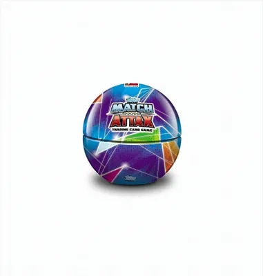 A round tin with the Match Attax logo and colorful geometric patterns.