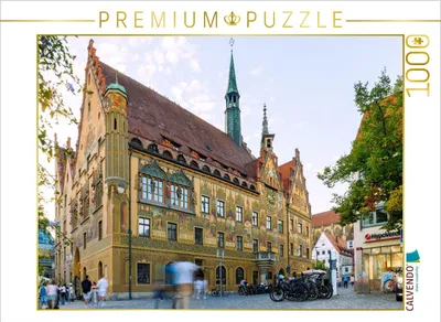 Produktbild von CALVENDO Puzzle Ulmer Rathaus und Marktplatz am Abend | 1000 Teile Lege-Größe 64x48cm Foto-Puzzle für glückliche Stunden