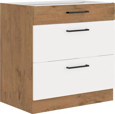 Produktbild von Vigo Unterschrank 80 Eiche Lancelot Weiß Hochglanz Vollauszug Soft-Close Küche