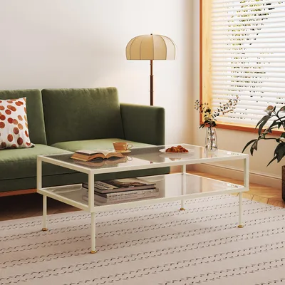 Produktbild von Couchtisch 'Lindau' Stahl mit Glasplatte 100 x 50 x 46 cm Cremeweiß