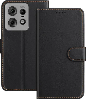 Produktbild von Hülle für Motorola Edge 50 Pro - Phonesta Smooth Skin Book Wallet Klapphülle mit abnehmbarer Kordel - Schwarz