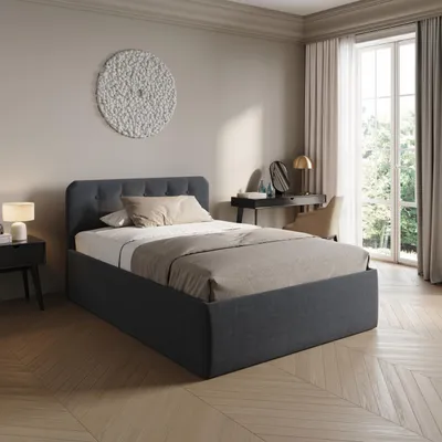 Image de Lit rembourré Home Collective 120 x 200 cm, lit double avec sommier à lattes réglable et coffre de rangement, tête de lit rembourrée, fabriqué en Allemagne | Anthracite