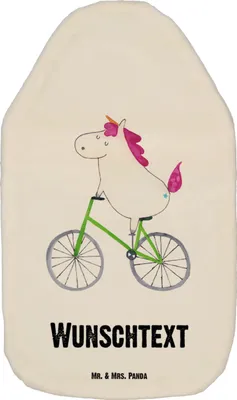 Produktbild von Mr. & Mrs. Panda Personalisierte Wärmflasche Einhorn Radfahrer - Weiß - Personalisierte Geschenke, Unicorn, Einhorn Deko, Personalisierter Wärmflaschenbezug, Pegasus