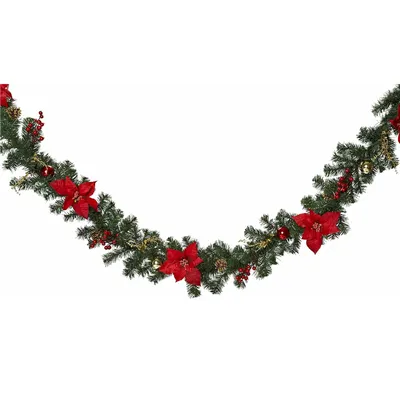 Produktbild von Weihnachtsgirlande – komplett mit Dekoration – Weihnachtsdekoration – Grün und Rot – 270 cm