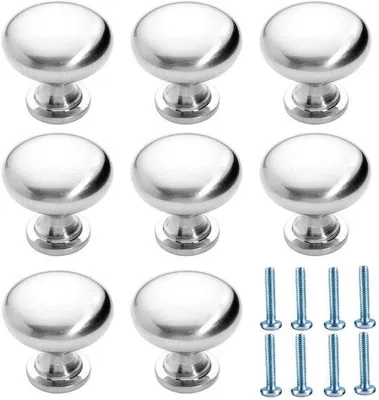 Obrázok produktu pre Ibenzoa® Sada 8 kusov, chrómové zásuvkové a dvierkové úchytky, priemer 28 mm – okrúhle úchytky vyrobené zo zinkovej zliatiny a železa, výška nožičky 15 mm, celková výška 26 mm, vrátane skrutiek s priemerom 24,5 mm