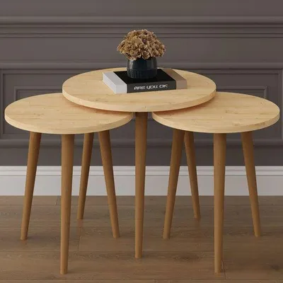 Produktbild von Zigon Salontisch-Set 3-teilig rund Massivholz Esdoorn 45 cm