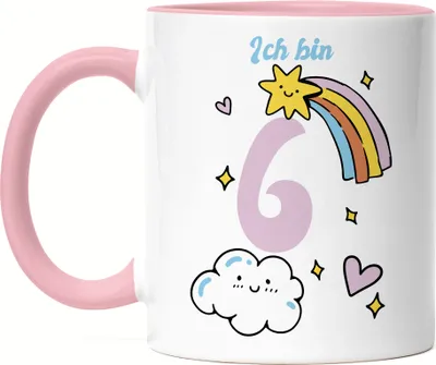 Produktbild von 6 Jahre alt Kindergeburtstag Tasse rosa süße Motive Kinder Milchkanne Happy Birthday Alles Liebe zum Geburtstag