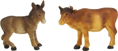 Produktbild von 2x FADEDA Ochs und Esel stehend   / Höhe:9 cm / handbemalt / detailgetreue Krippen Figuren - Weihnachten Tisch Dekoration Krippe Zubehör