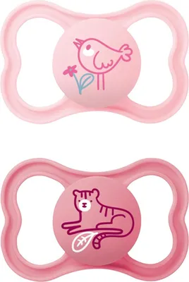 Produktbild von MAM Air Silikon Schnuller im 2er-Set, extra leichtes und luftiges Schilddesign, zahnfreundlicher Baby Schnuller aus speziellem MAM SkinSoft Silikon mit Schnullerbox, 16+ Monate, Vogel/Tiger